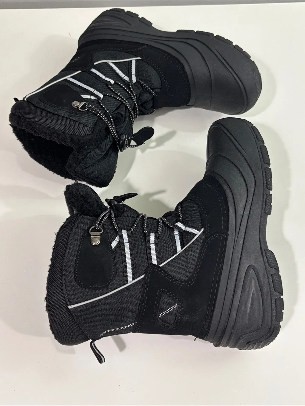 Falls Creek Black Kids Snow Boots with Reflective Trim